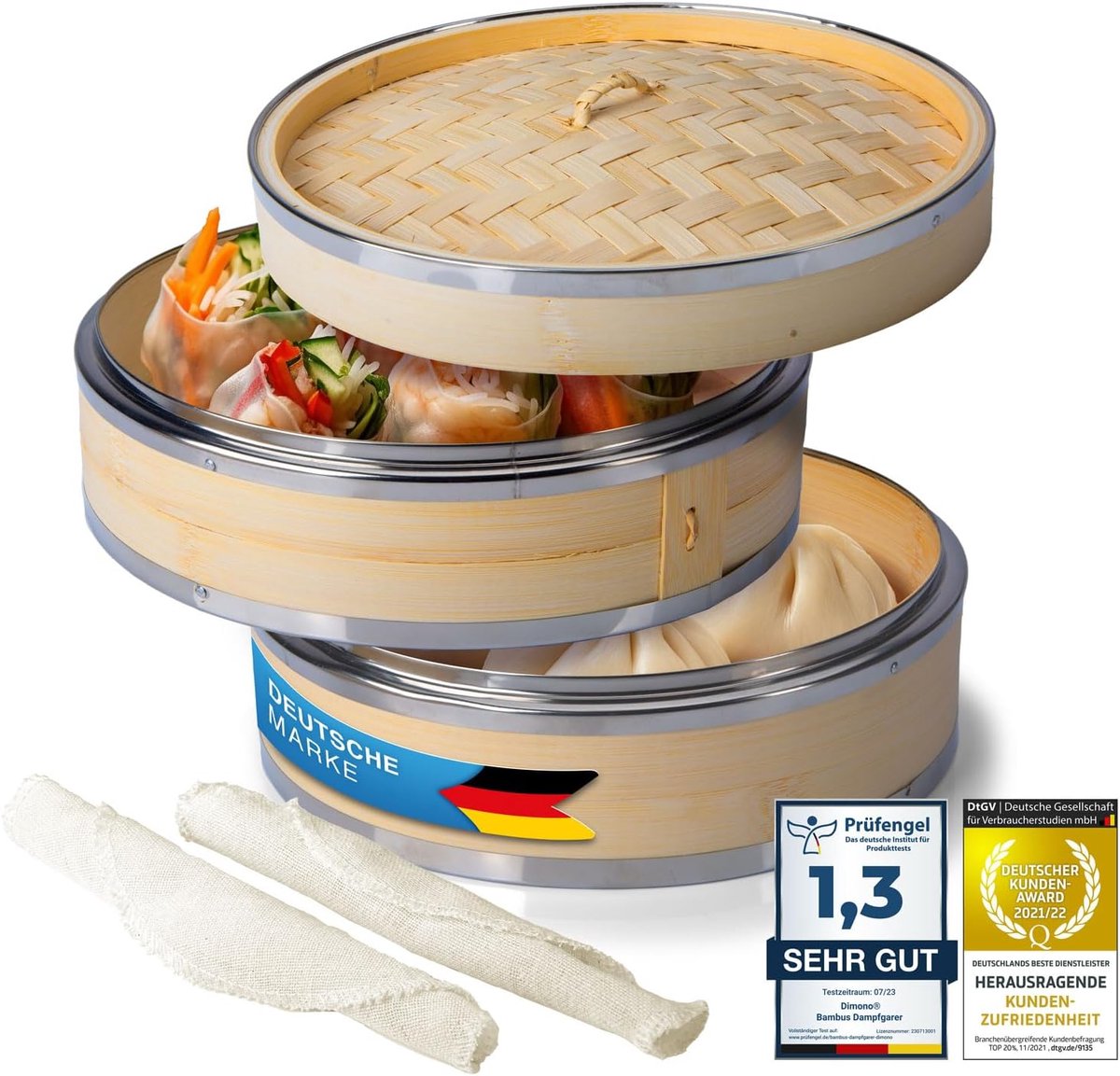 Bamboe Stoommand 2-Traps met Deksel - Stoompan voor Gezonde Koken (Ø 24 cm)
