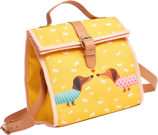 Teckel - lunchtas - koeltas - koelbox - teckelprint - hond - geel - 30x24x16cm van Merkloos — afbeelding 5