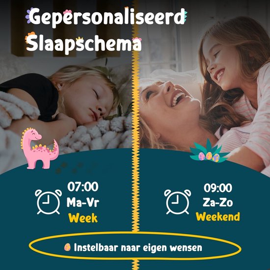 Entraîneur de sommeil - Réveil pour enfants - Réveil de sommeil - Lampe de nuit Enfants - Entraîneur de sommeil Dino - Rechargeable - Veilleuse Dino - Aide au sommeil - Vert - Omni Kids