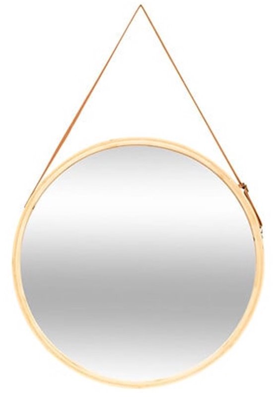 Miroir mural Five Round Soho - avec boucle de suspension - naturel - bambou/verre - Diamètre 50 cm