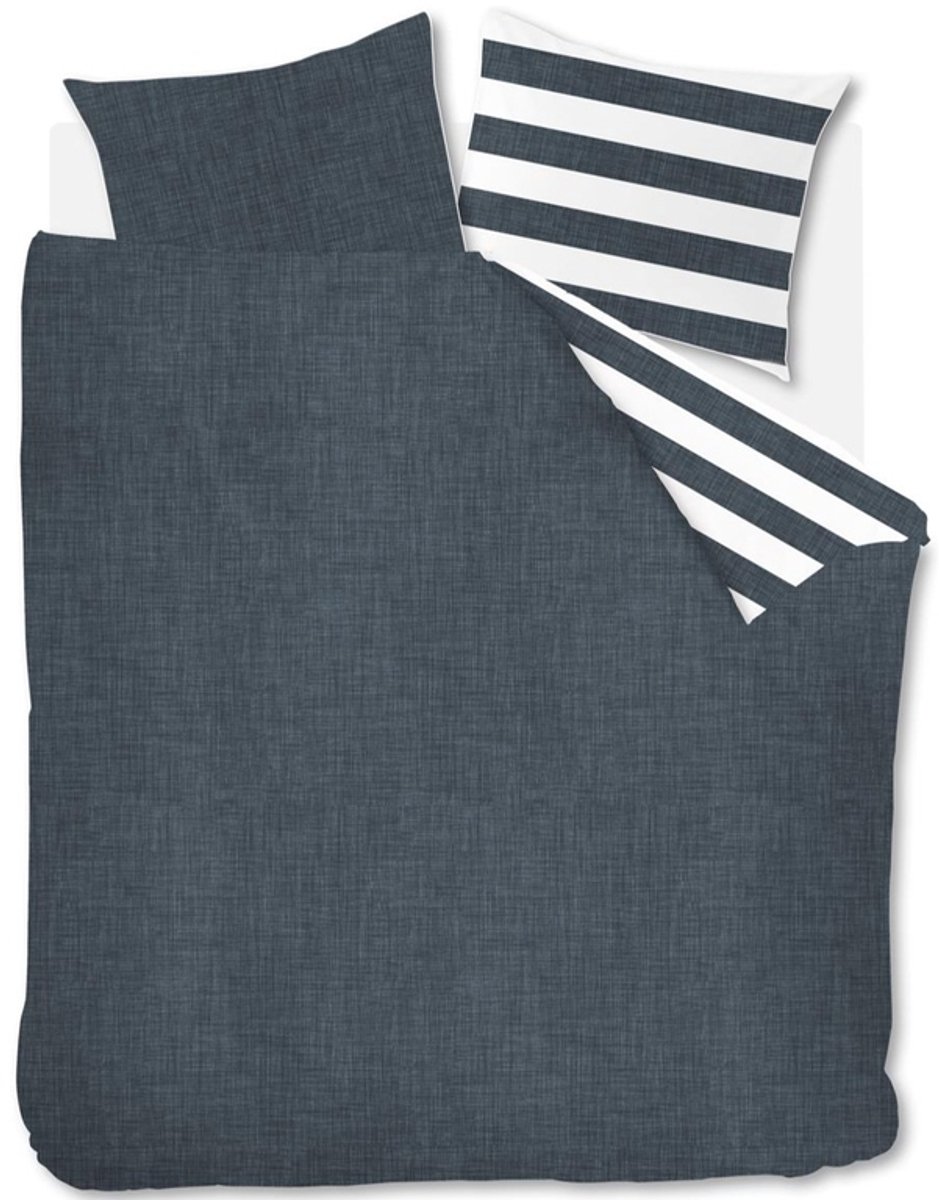 Riviera Maison Lindy Lines dekbedovertrek - Lits-Jumeaux XL - 260x200/220 - Marineblauw