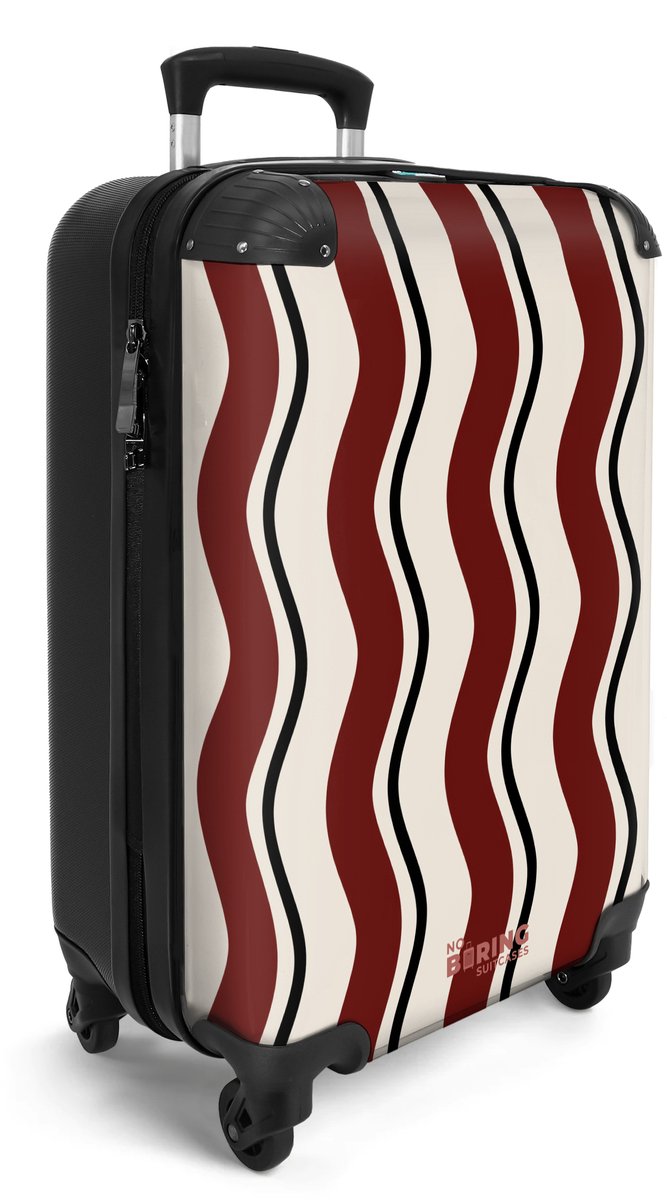 NoBoringSuitcases.com® - Handbagage koffer lichtgewicht - Reiskoffer trolley - Golvende strepen in bordeaux rood - Reis rolkoffer met wieltjes - Carry on reistrolley op wielen - Luggage suitcase - 55x40x20 en 55x35x25 - Bagage 55 cm