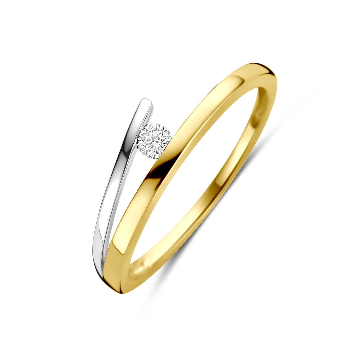 14K Bicolor Gouden Geel/Wit Ring Diamant 0.05Ct H Si 4209078