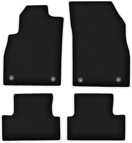 Set de quatre tapis de sol noirs avec passepoil et clips gris.