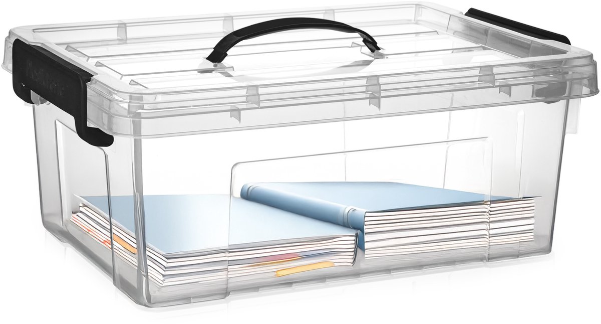 PLASTICFORTE Opslagbox - met deksel - transparant grijs - 12.5 liter - 40 x 30 x 16 cm - kunststof - opbergdoos - opbergen