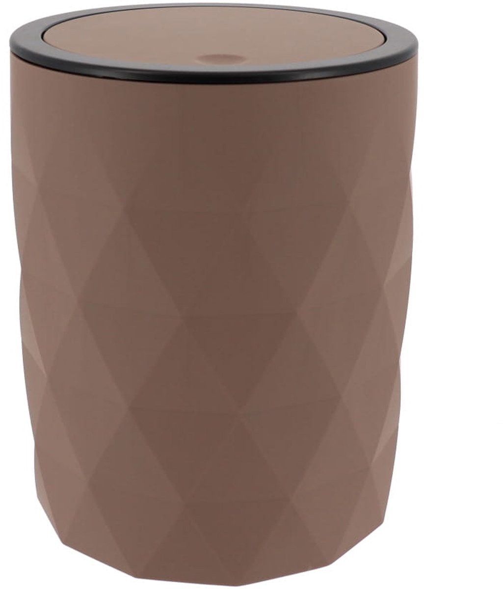 Tendance Badkamer prullenbak Diamond - bruin - kunststof - 8 x 34 cm
