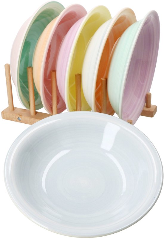 Set van 6 PASTELLO soepborden voor 6 personen gemaakt van steengoed - 24326233