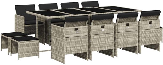 vidaXL-13-delige-Tuinset-met-kussens-poly-rattan-lichtgrijs