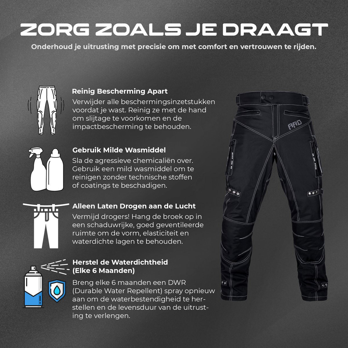 Motorbroek voor heren Dual Sport Motocross Motorbroek Rijden Overbroek Enduro Adventure Touring Waterproof CE Armored All-Weather - (Waist 42''-44'' Length 30'') - Motorcycle Pants Riding Overpants Enduro Waterproof CE Armored All-Weather – foto 8