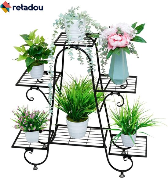 Zzbiqs Bloemenstandaard van metaal met 8 niveaus, 141 cm, bloementrap, moderne plantentrap voor binnen en buiten, tuin, balkon, bloemenrek met meerdere verdiepingen (donkergrijs