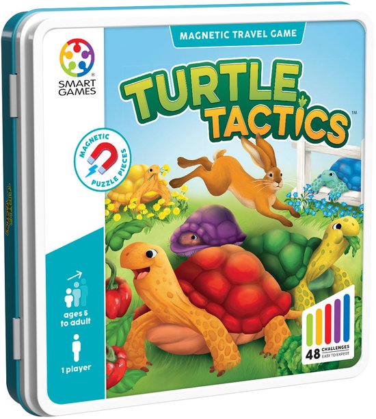 SmartGames - Turtle Tactics - denkpuzzel - vanaf 5 jaar - met magnetische puzzelstukken - 48 opdrachten - Haas en schildpad(den) - reisspel