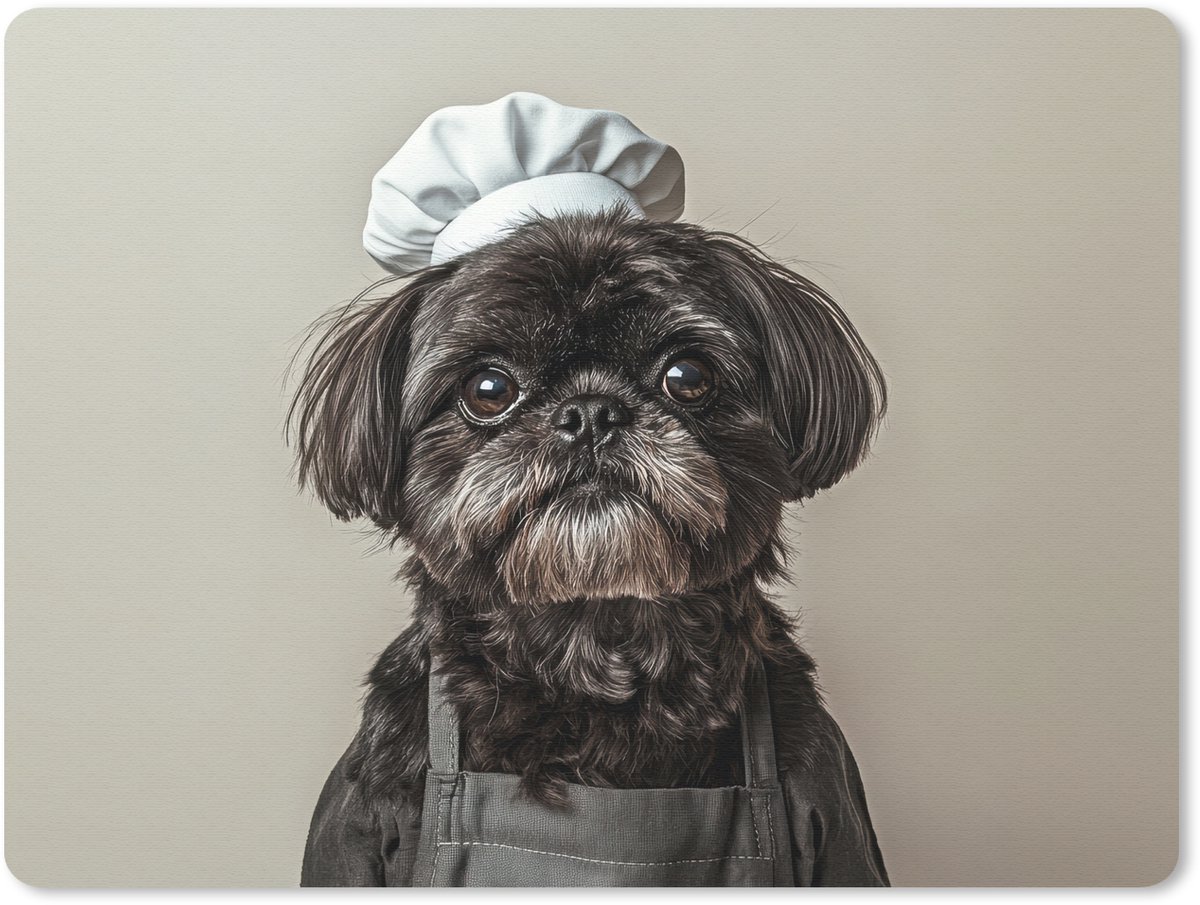 Muismat 23x19 cm - Mousepad Kokskleding - Zwart - Hondje - Muismatten