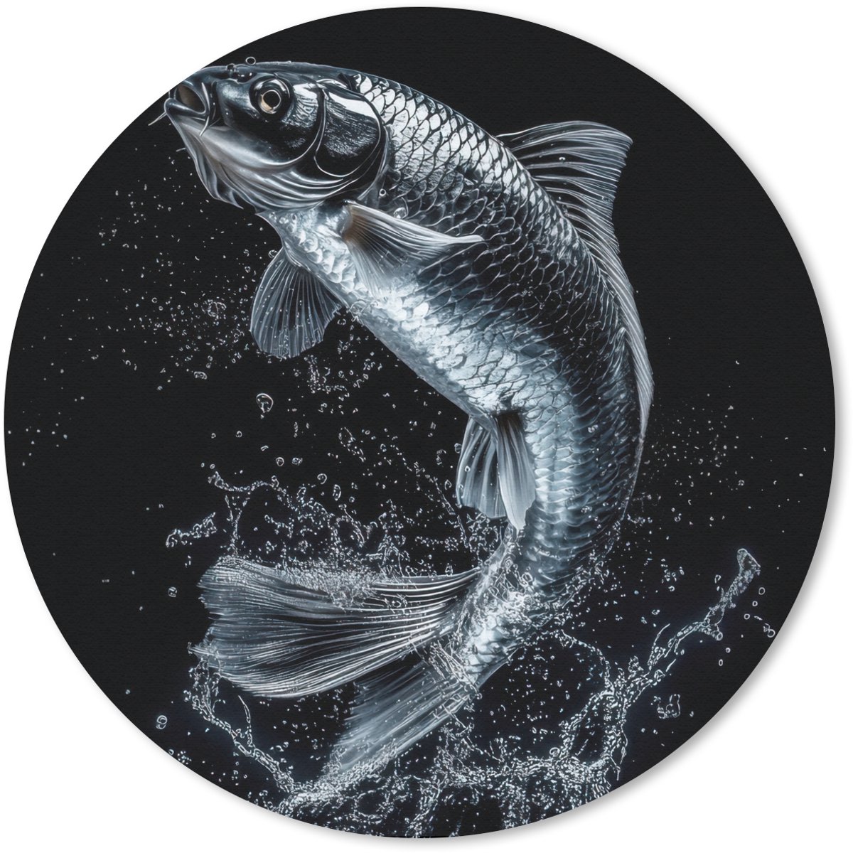 Muismat rond 40x40 cm - Mousepad Vis - Koi - Zwart - Water - Ronde muismatten