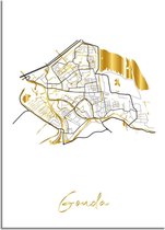 DesignClaud Gouda Plattegrond Stadskaart poster met goudfolie bedrukking A2 + Fotolijst wit