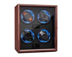 Brienz 4 watchwinder, 4 horloges, 4 modi, houten look, blauwe binnenverlichting