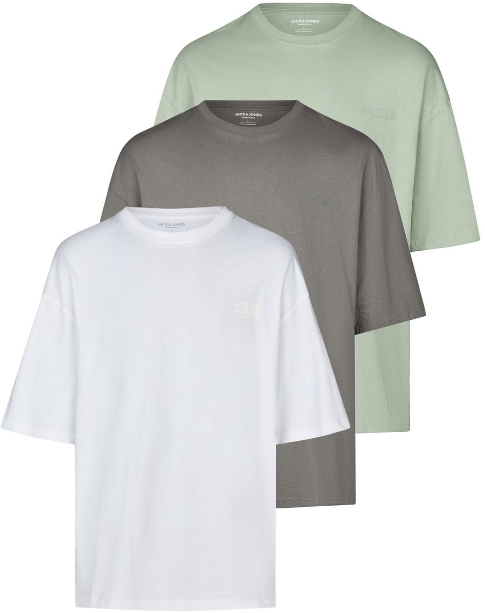Jack & Jones Heren T-Shirt JJECHARGE 3 Pack bequem Veelkleurig XXL Ronde Hals Volwassenen gemaakt van 100% katoen