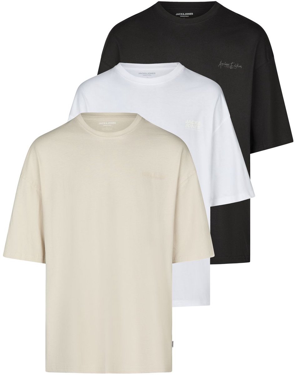 Jack & Jones Heren T-Shirt JJECHARGE 3 Pack bequem Veelkleurig XXL Ronde Hals Volwassenen gemaakt van 100% katoen