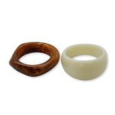 Marama - Set de 2 bracelets - Crème et marron - lot de 2 - acrylique - femme - bracelet - effet marbre - bracelets épais - ensemble