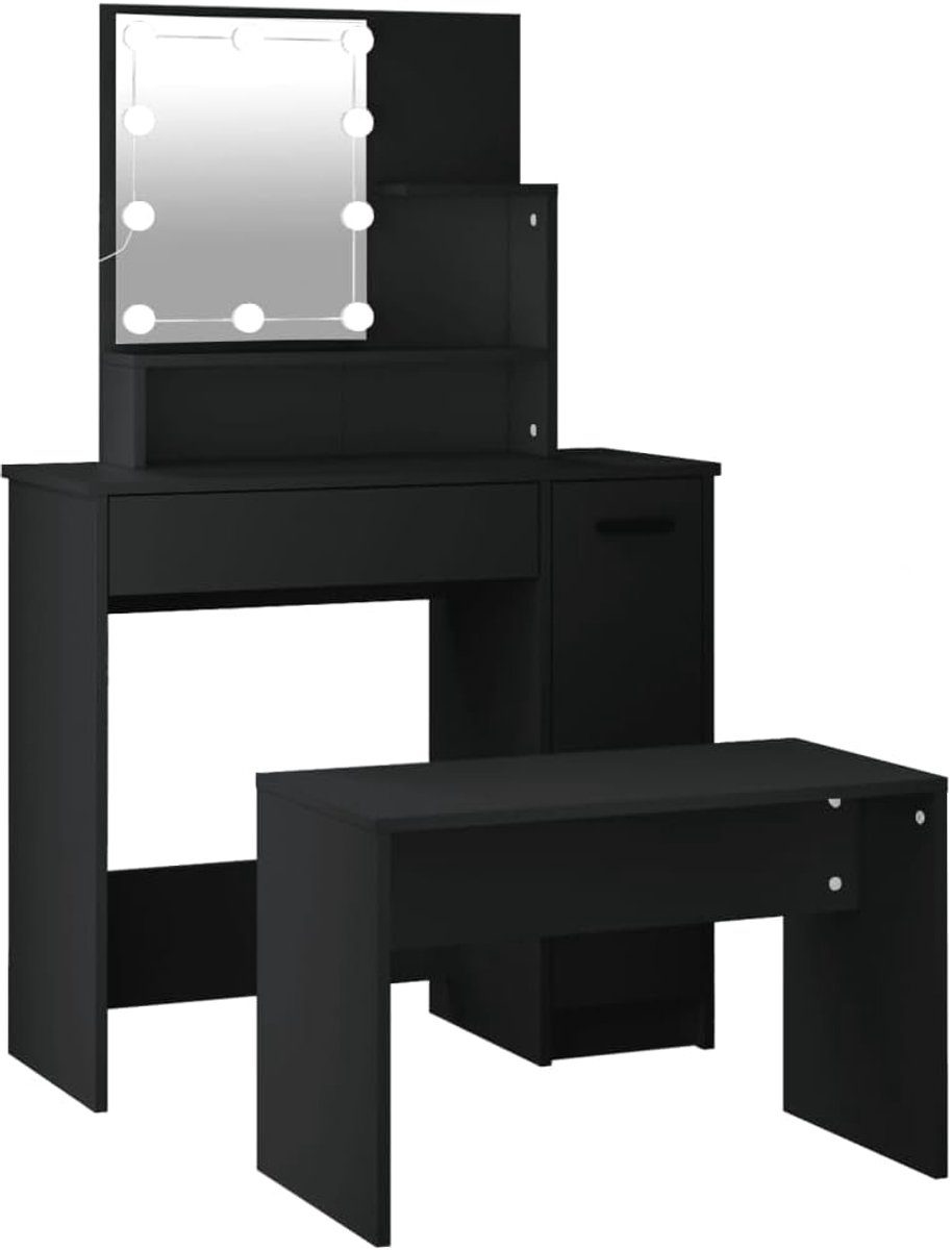 Kaptafel met LED-verlichting en opbergruimte | Tijdloze make-uptafel van bewerkt hout