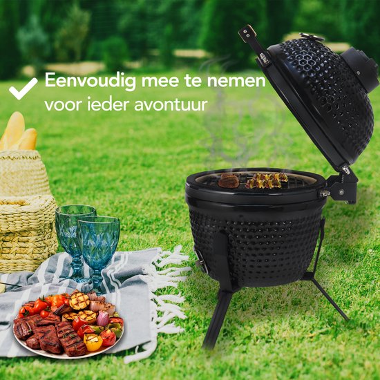Aviro Kamado BBQ Egg - 13 Inch - Inclusief Hoes - Houtskoolbarbecue - Ø 27 CM - Zwart van Merkloos — afbeelding 2