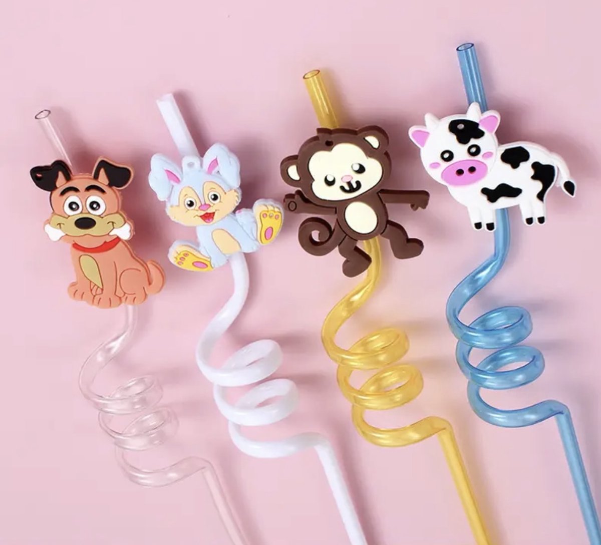 12 stuks rietjes voor kinderen, plastic rietjes, kleurrijke feestrietjes, herbruikbare grappige rietjes, cartoon-dierenrietjes, set voor verjaardag, feestdecoratie, Kerstmis