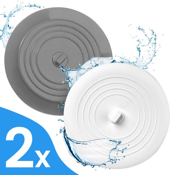 Universele Badstop 2 Stuks - Afvoerstop Voor Bad & Wastafel - Wit & Grijs - Badplug - Afvoerplug - Gootsteenstop