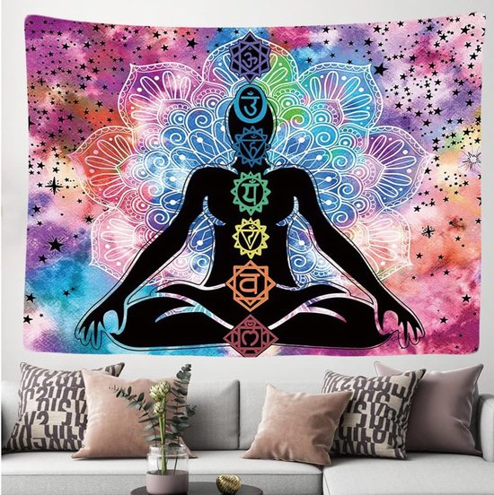 Ulticool - Chakra Healing Aura Spiritualité Mandala - Tapisserie - 200x150 cm - Groot tapisserie - Affiche