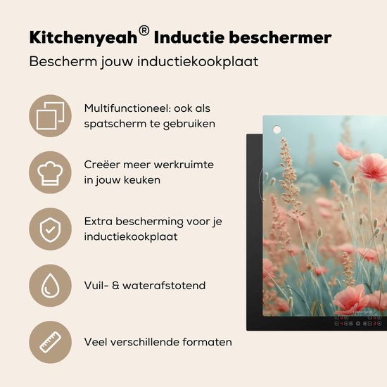 KitchenYeah® Protection plaque induction 78x78 cm - Fleurs - Pastel - Coquelicots - Protege plaque de cuisson - Couvre plaque induction - Protecteur d'induction - Cuisine