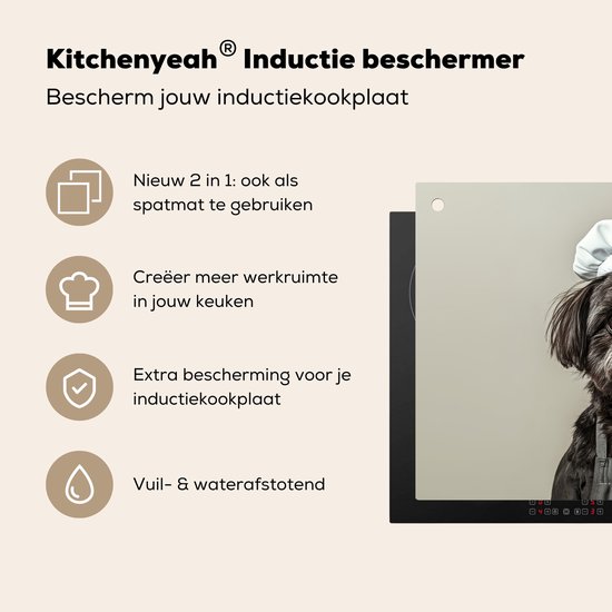 KitchenYeah® Protection plaque induction 81.2x52 cm - Chien - Vêtements de chef - Noir - Beige - Protege plaque de cuisson - Couvre plaque induction - Protecteur d'induction - Cuisine