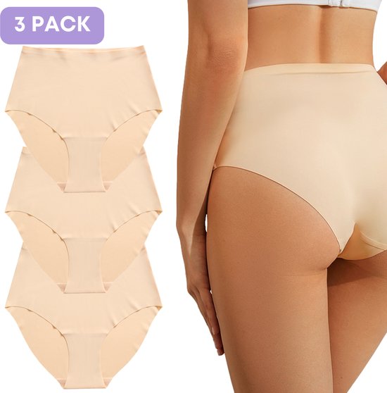 Naadloze High waist slip voor Dames - Beige - Maat S - Set van 3 - Ultrazacht - Naadloos ondergoed dames - Seamless ondergoed dames - Invisible string - Dames slip - onzichtbaar ondergoed