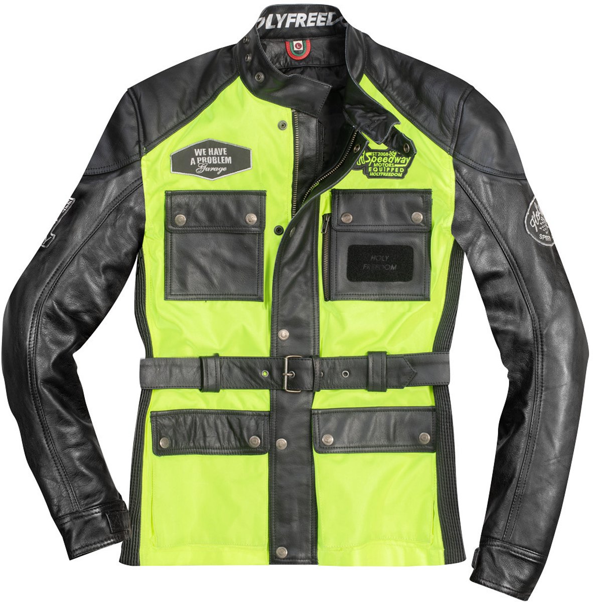 HolyFreedom Quattro Vision Zwart Geel Leren/Textiele Motorjas - Jas