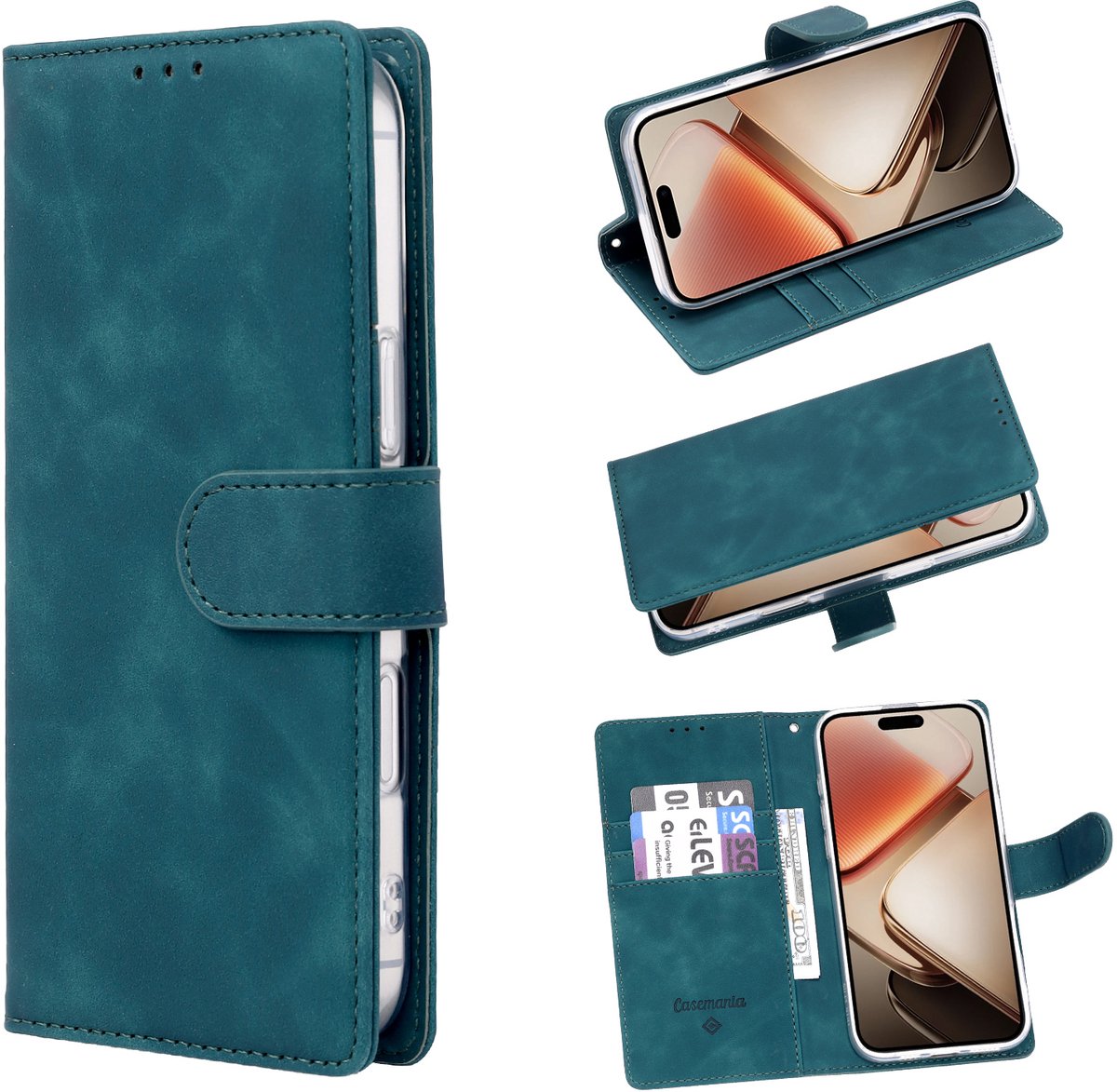 Casemania Hoesje Geschikt voor Apple iPhone 16e - Groen - Kunstleer Portemonnee Book Case