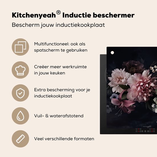 KitchenYeah® Protection plaque induction 78x78 cm - Fleurs - Vintage - Rose - Protege plaque de cuisson - Couvre plaque induction - Protecteur d'induction - Cuisine