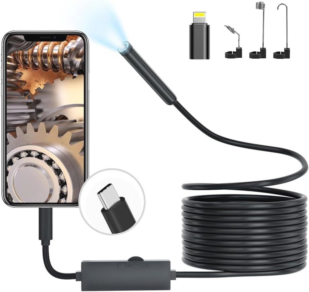 inspectiecamera, 1920P Borescoop 7,9 mm IP68 waterdichte sonde, 5m met 8 LED's voor iOS/Android (geen WiFi nodig)