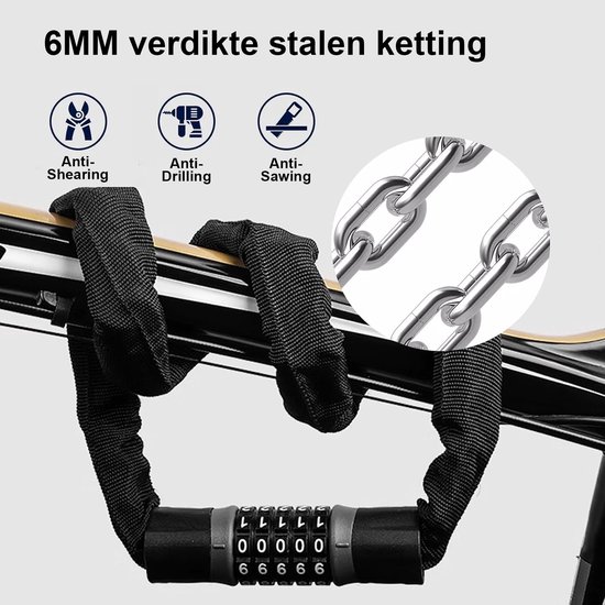 90cm Kettingslot met Cijfercode - Extra Sterk 6mm Staal - Anti-Diefstal Fietsbeugel - Zwart & Weerbestendig van Merkloos — afbeelding 4