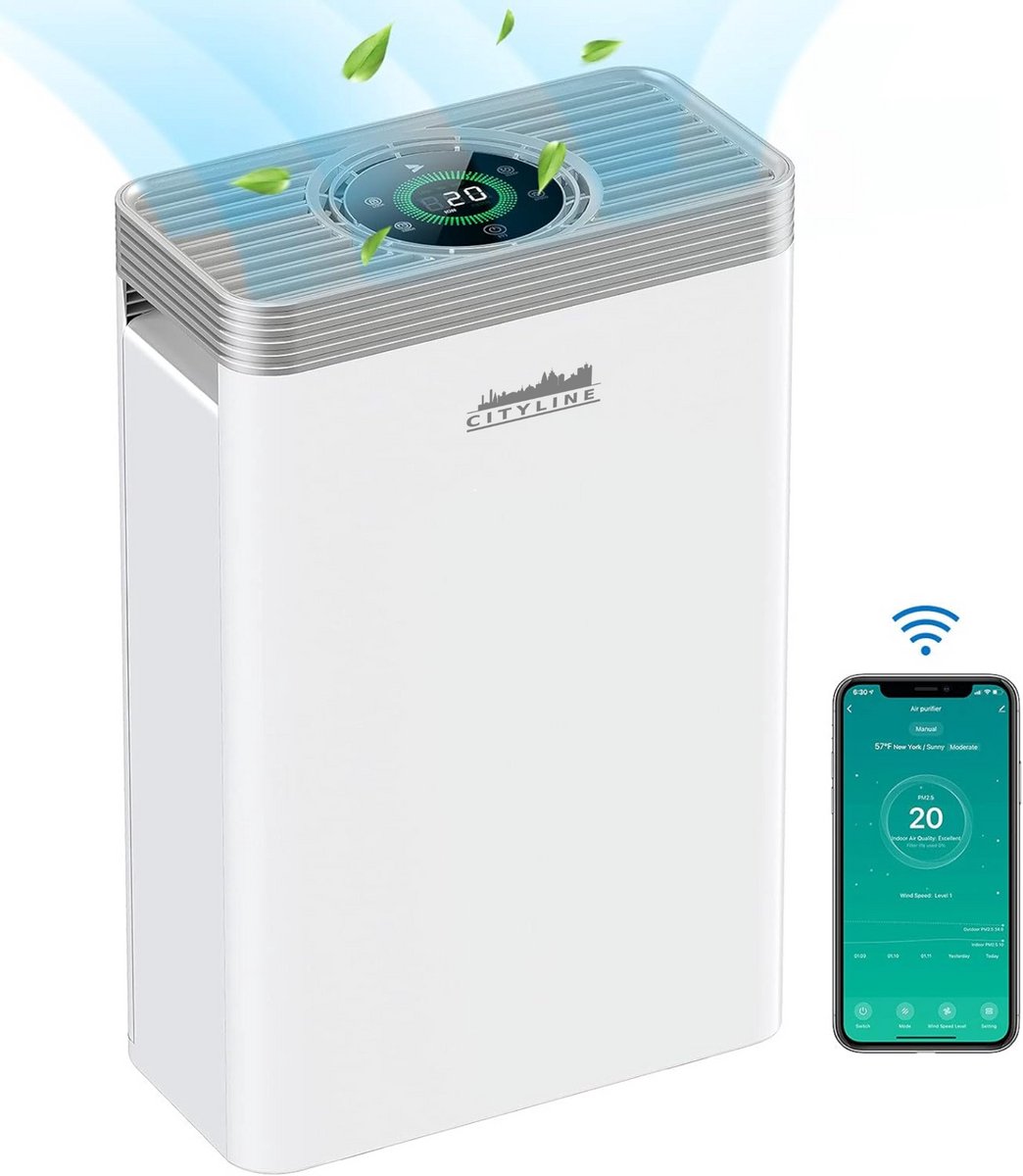 Luchtreiniger Cityline Pro - Air purifier - Luchtfilter - Ruimtes tot 25 m² - Stil - CADR van 200 m³ per uur - Geavanceerd 4 laags HEPA filter - Auto modus & Luchtkwaliteit sensor - LED display - Wifi functionaliteit - Slaapstand - Timer — afbeelding 5
