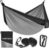 Bol.com Vertrex Hammock Pro Hangmat met Band en Karabijnhaak voor hangmatten - 270 x 140 cm - Max 200 kg - Grijs/Zwart aanbieding
