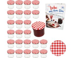 Set van 25 bekers 125 ml jampot inmaakpot Inmaakpot Naar 66 rood geruit deksel incl. Diamant-Zucker Gelierzauber receptenboekje