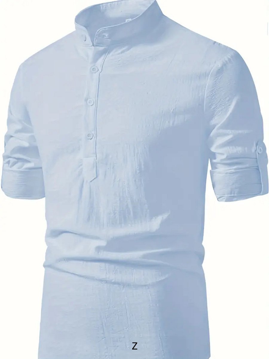 Bovista Linnen Blouse Heren t shirt Polo Overhemd Shirt Zomer Ibiza Stijl Hemelsblauw