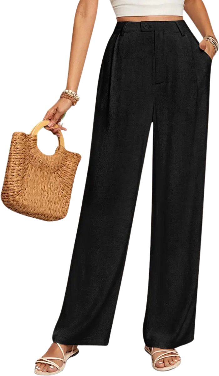Bovista Linnen Broek Dames Zomerbroek Volwassenen Lange Broek Pantalon Strandbroek Zomer Ibiza Stijl Wit