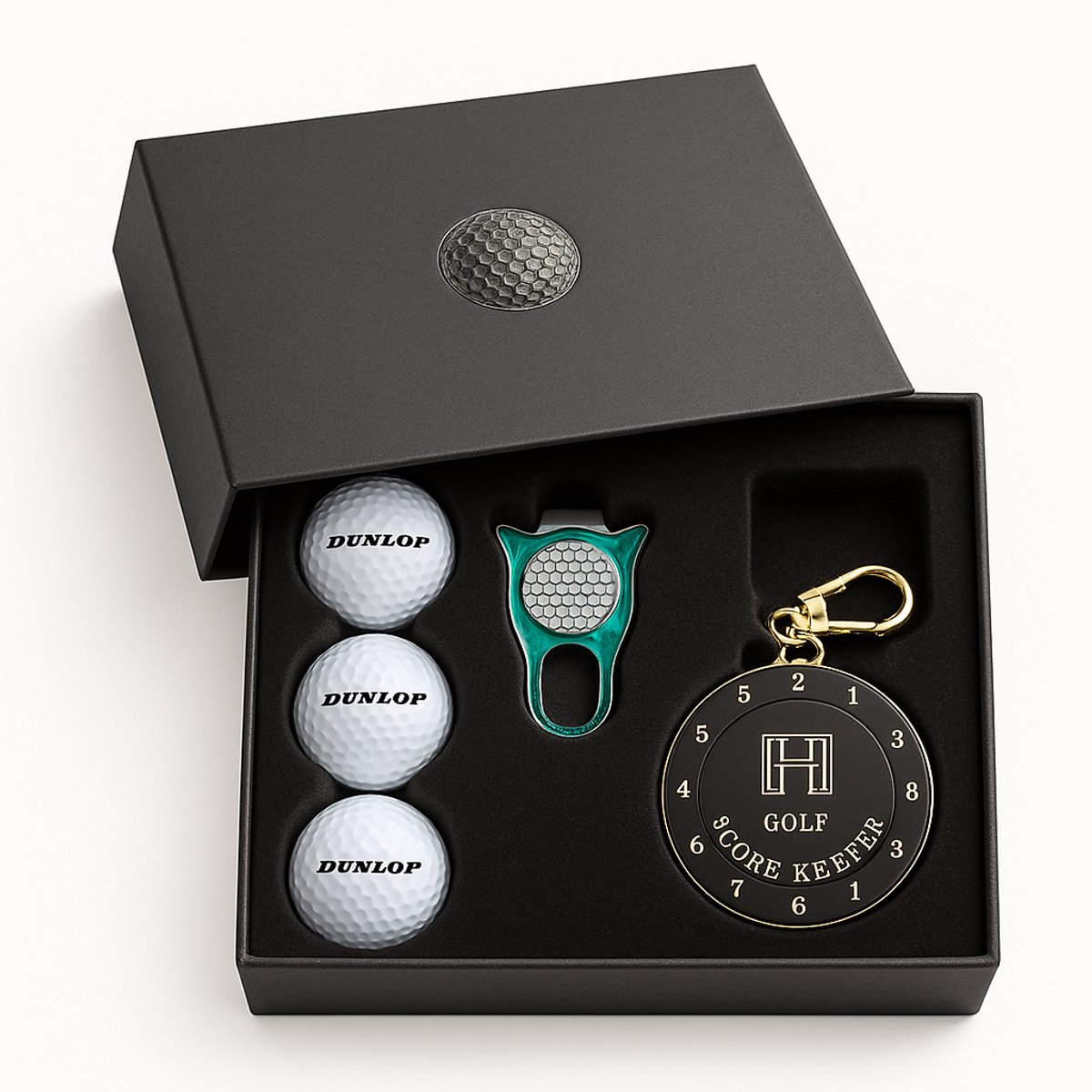 Golfpresentjes - Golf cadeau set scoreteller - Cadeau voor golfer- Incl GRATIS stijlvolle zwarte cadeaubox verpakking - luxe golf box – exclusief Golfcadeau- golfballen- Golf accessoires - Pitchfork - Golftellerl -Golf sport - Golf training - Cadeau
