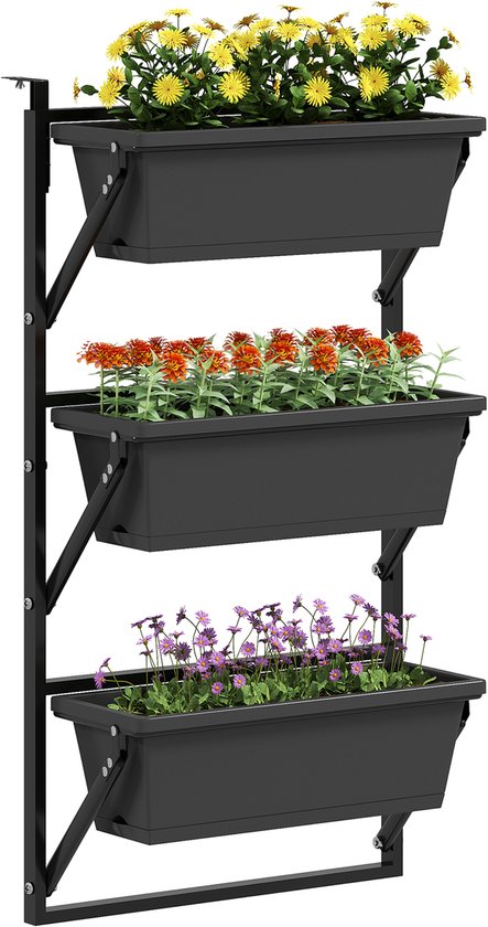 Outsunny 3-delige set - bloempot - met gaten - donkergrijs