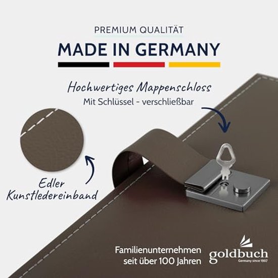 goldbuch 53809 Cezanne Document Folder for DIN A4 Documents, Ring Binder, Includes 5 Viewable Folders, Expandable Folder with Lock, Faux Leather Organmap, Approx. 27.5 x 34 cm, Stone