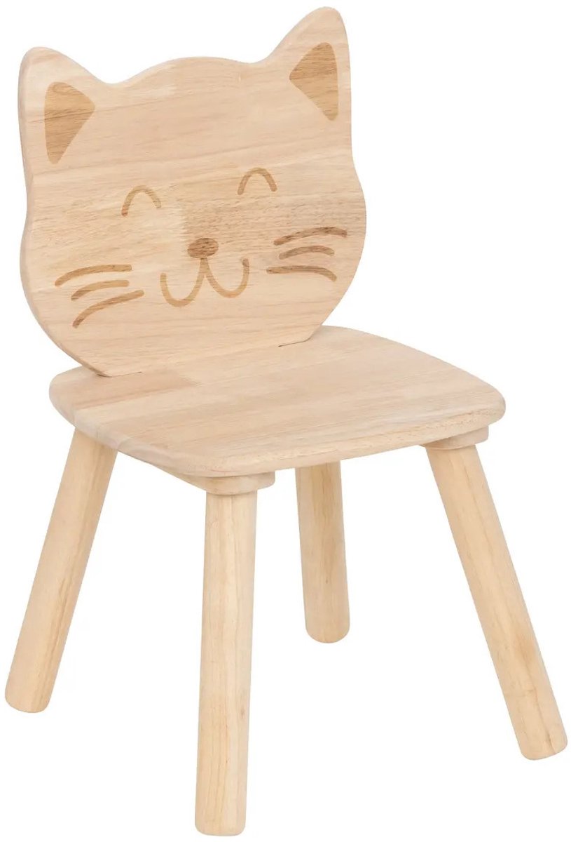 Atmosphera Kinder stoeltje Katje/poes - naturel - hout - D30 x H50 cm - bijzet stoeltjes