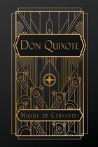 Don Quixote van Miguel de Cervantes, met goudkleurige art deco-randen en typografie.