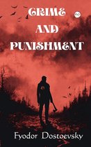 Boek 'Crime and Punishment' van Fyodor Dostojevsky, met een man met een bijl op de voorgrond tegen een rode, rokerige achtergrond met vogels.