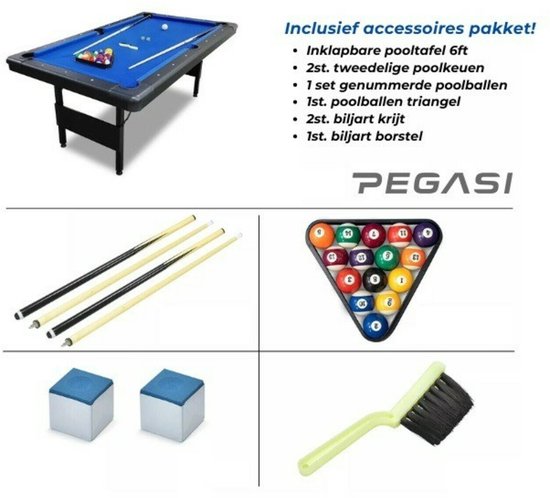 Pegasi Pooltafel Foldy 6FT - inklapbaar Foldy - Zwart - Pooltafel voor thuis - Pooltafel inklapbaar van Merkloos — afbeelding 4