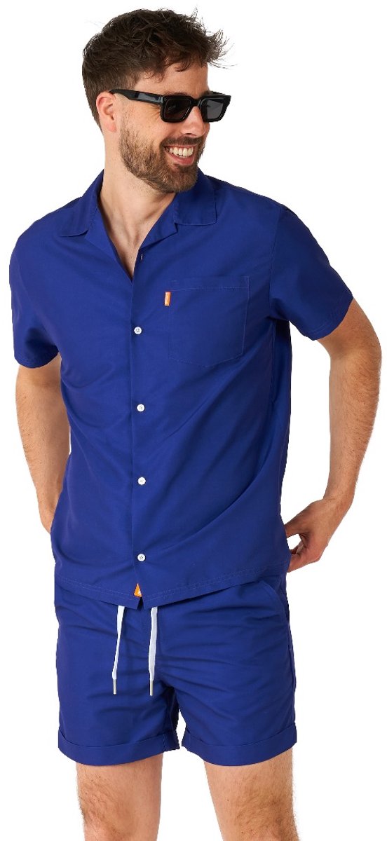 OppoSuits Navy Royale - Heren Zomer Set - Bevat Shirt En Shorts - Festival Outfit - Blauw - Maat: XXL