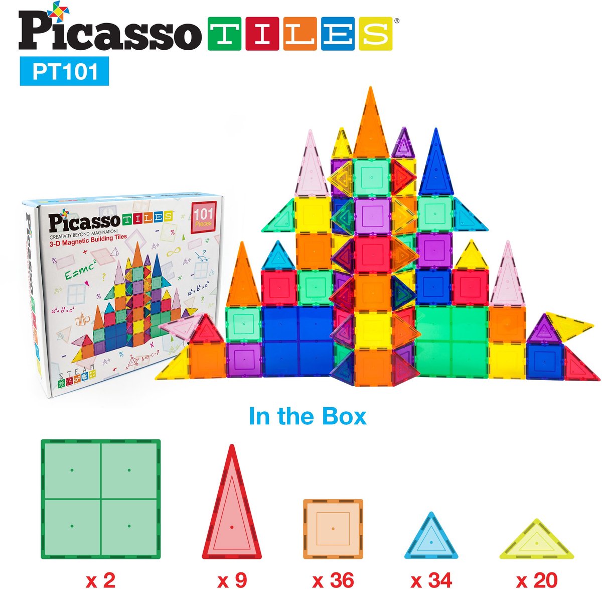 Tactic Picasso Tiles - Constructiespeelgoed - Magnetic Tiles - Magnetische Tegels - Play Set - STEM Speelgoed - Creatief Bouwspeelgoed - 101-Delig - Vanaf 3 Jaar — afbeelding 19