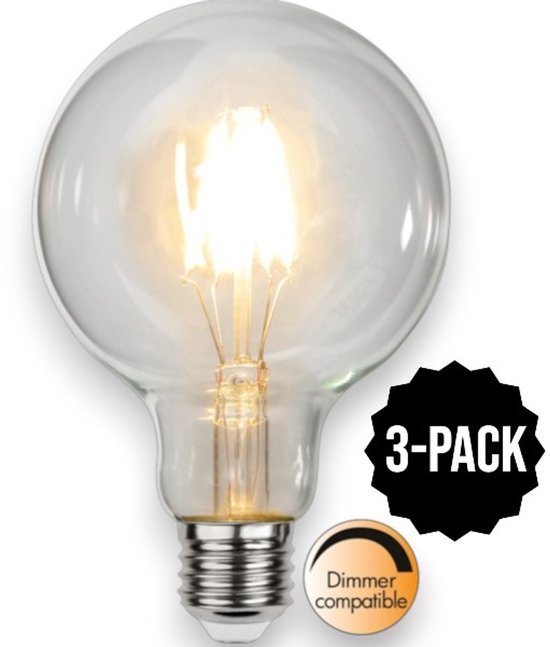 Pack de 3 ampoules rondes G95 transparentes dimmables avec culot E27.